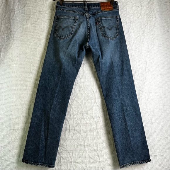 Levis 505 Jeans Mens 30x30 Blue Denim Cotton Classic Zip Fly Sun Patch On Knee - Picture 10 of 16